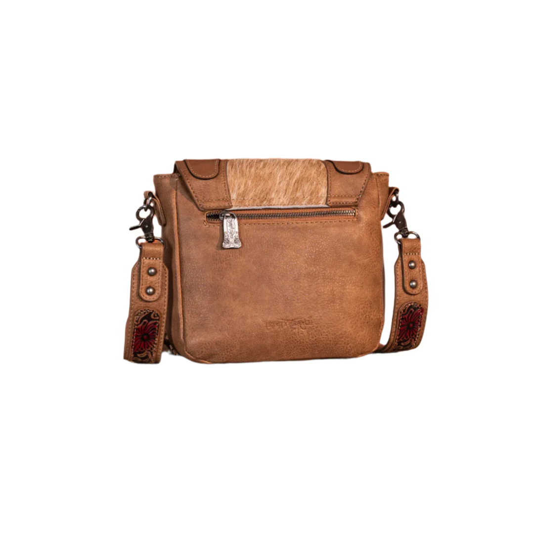 Trinity Ranch Genuine Hair-On Cowhide Tooled Fringe Crossbody