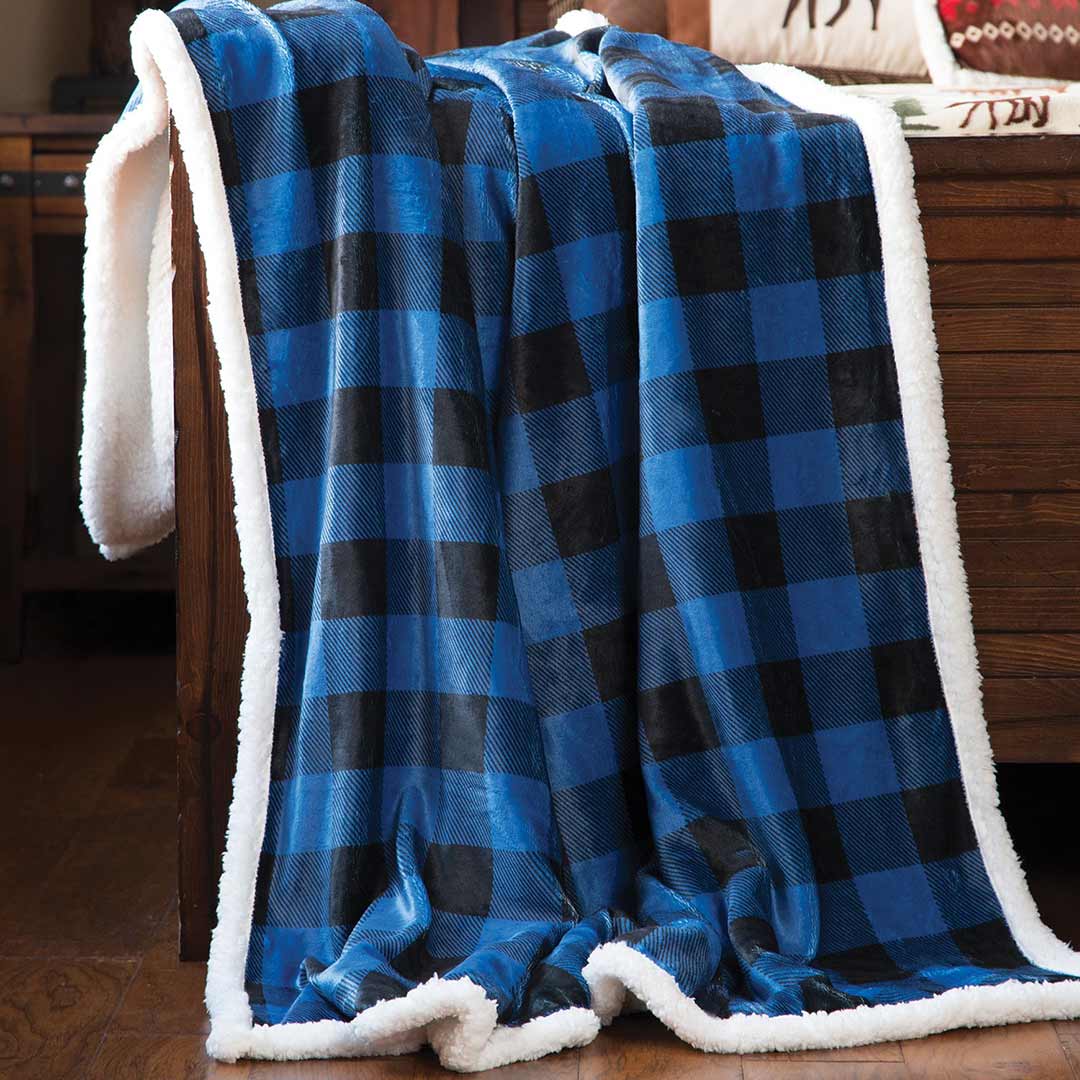 Carstens Check Plaid Sherpa Fleece Throw