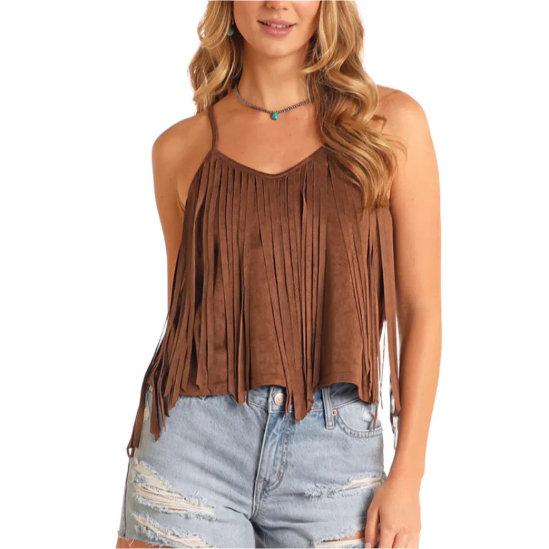 Rock & Roll Denim Women's Microsuede Fringe Tank Top