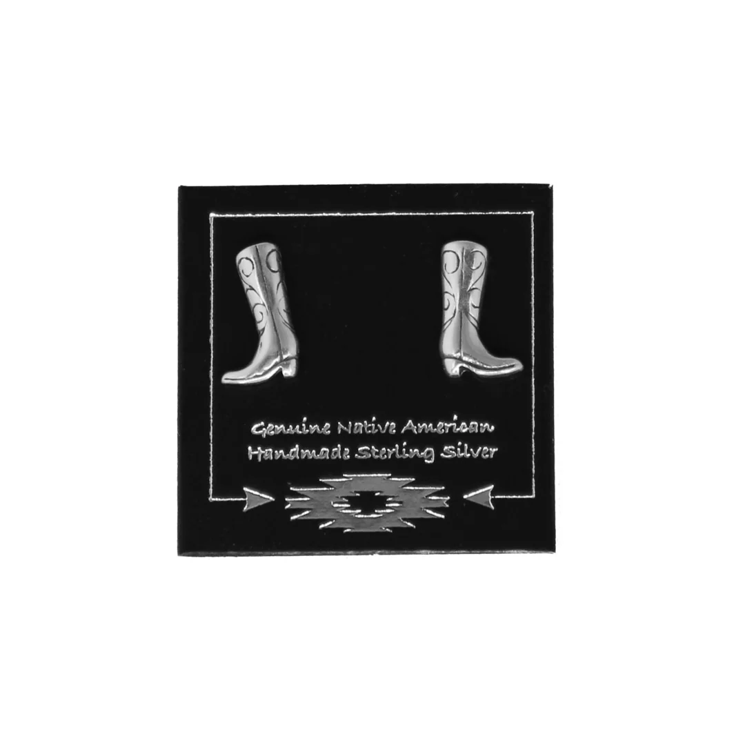 Cowboy Boot Silver Stud Earrings