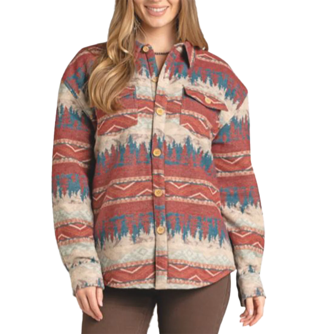 Rock & Roll Denim Women's Sherpa Lined Jacquard Shacket