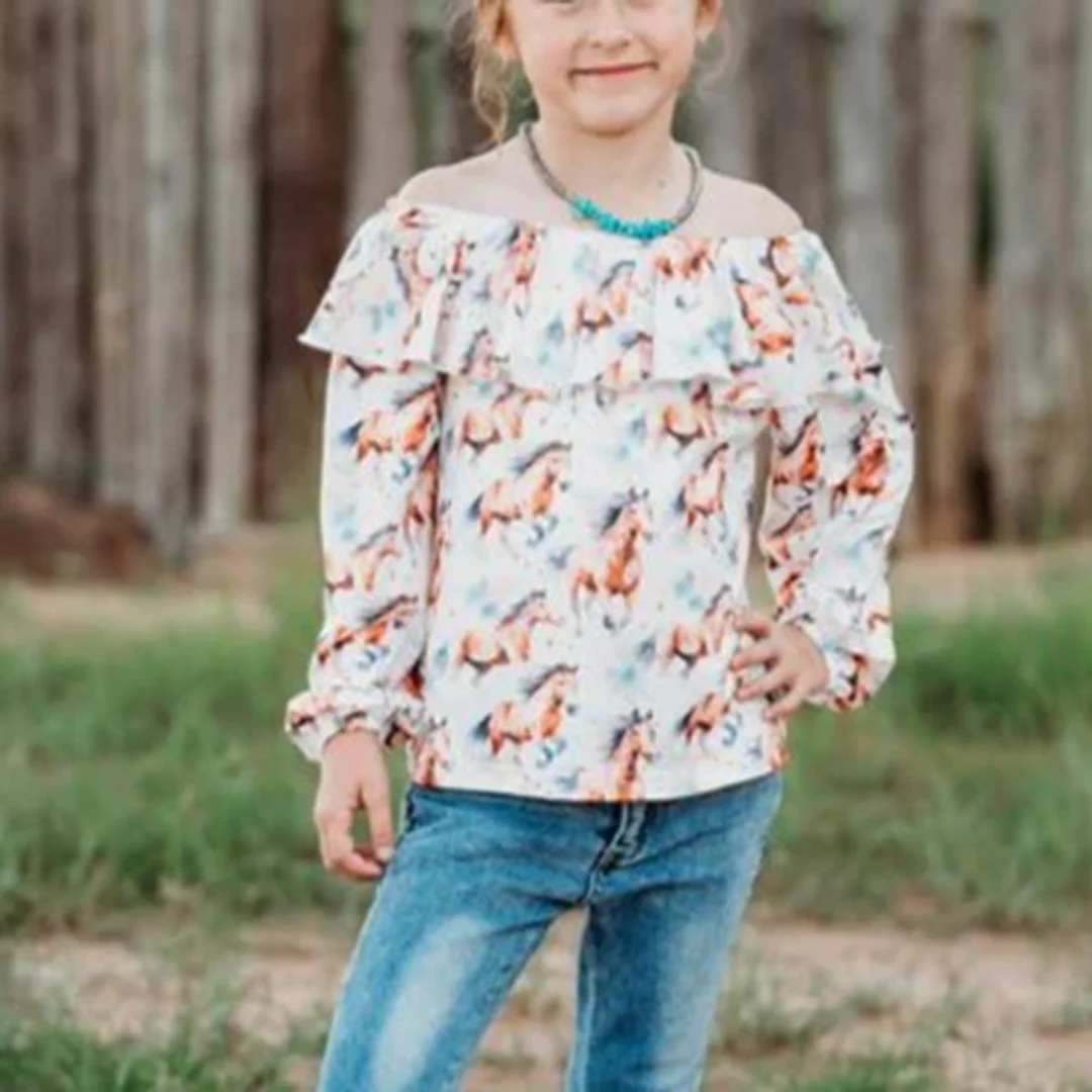 Shea Baby Toddler Girls' Running Horse Long Sleeve Shirt