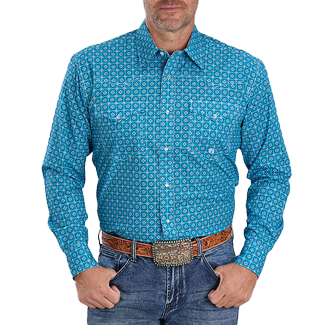Roper Men's Amarillo Collection Geometric Print Long Sleeve Snap Shirt