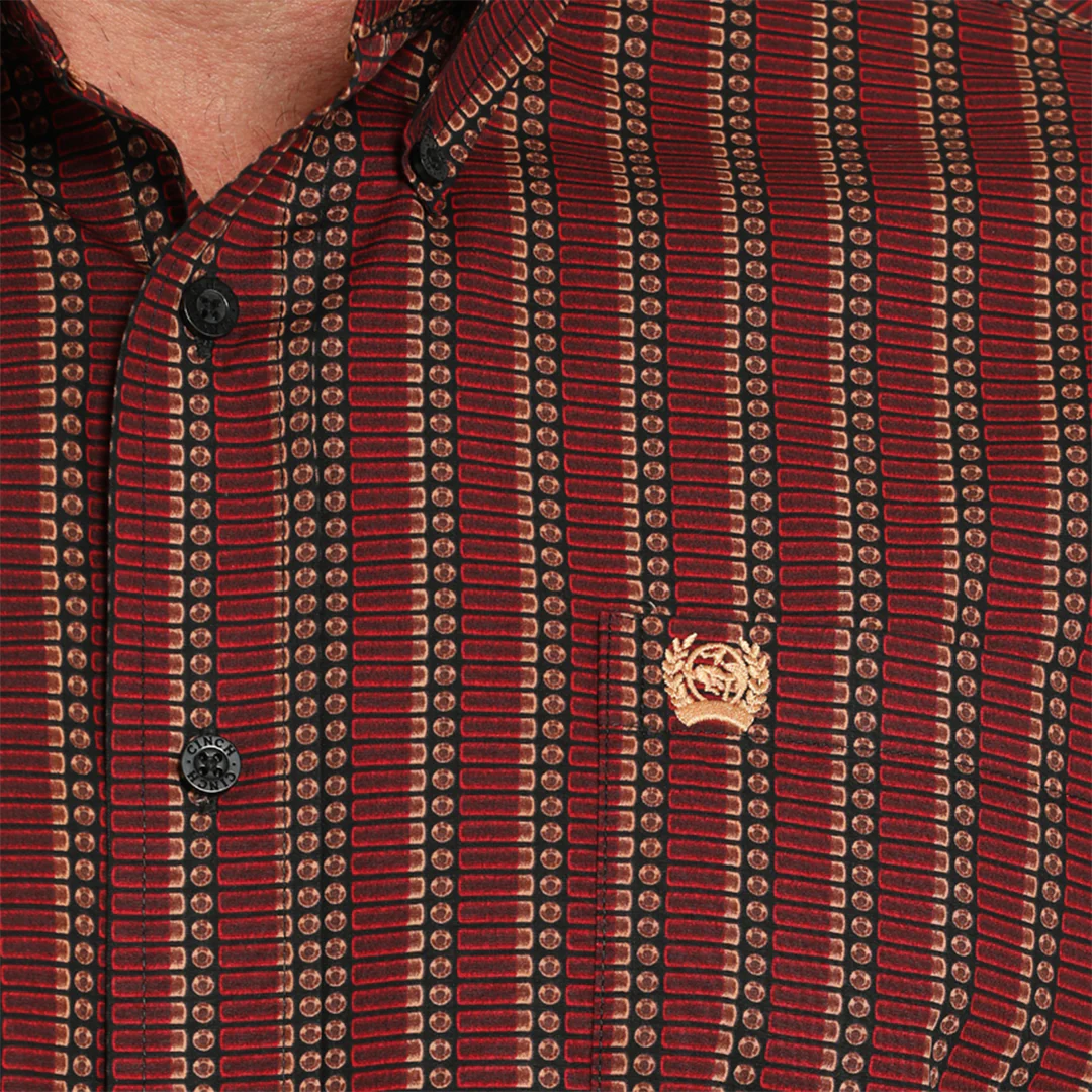 Cinch Men's Red Stripe Print Long Sleeve Button Shirt