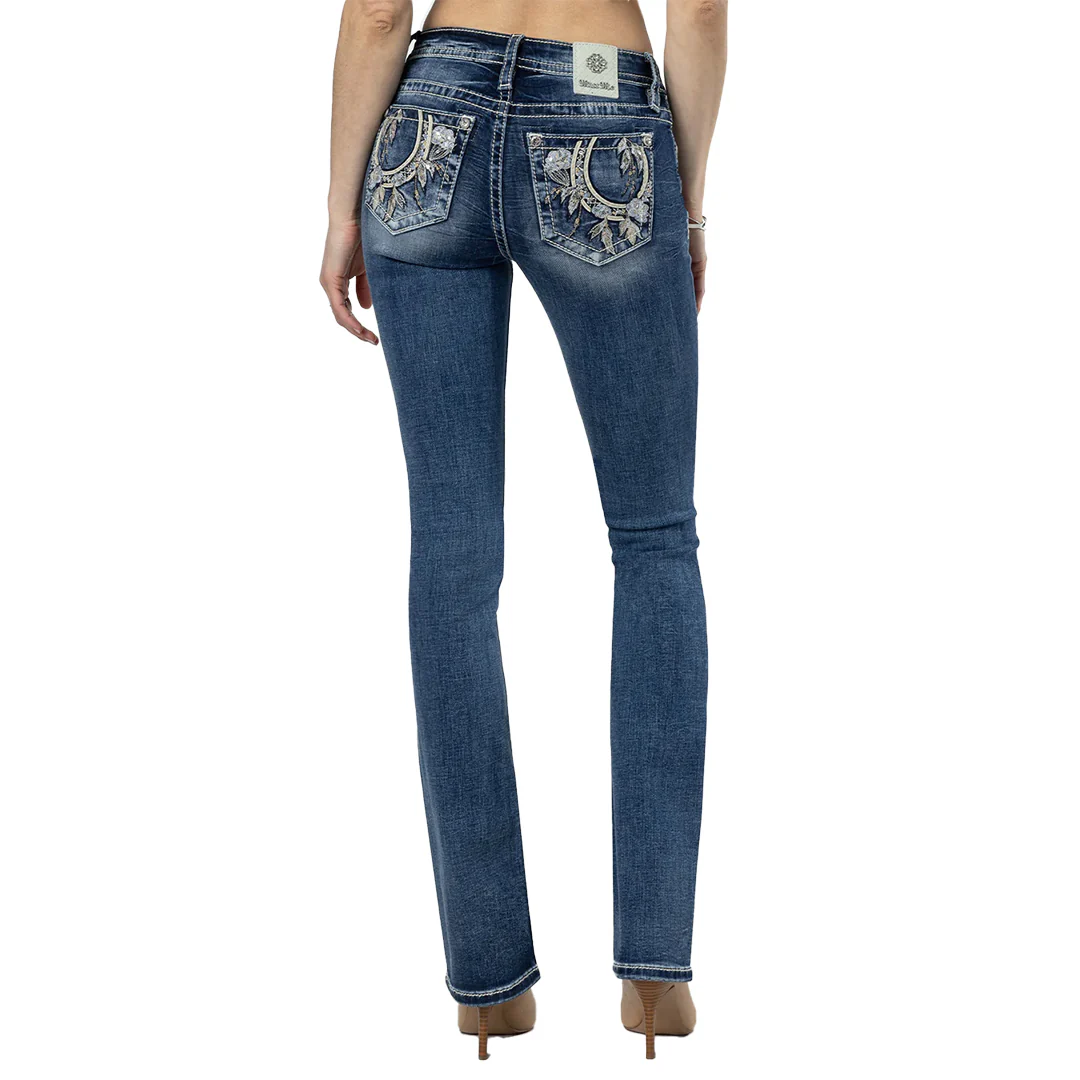 Miss Me Women's Floral Feathers Bootcut Jeans