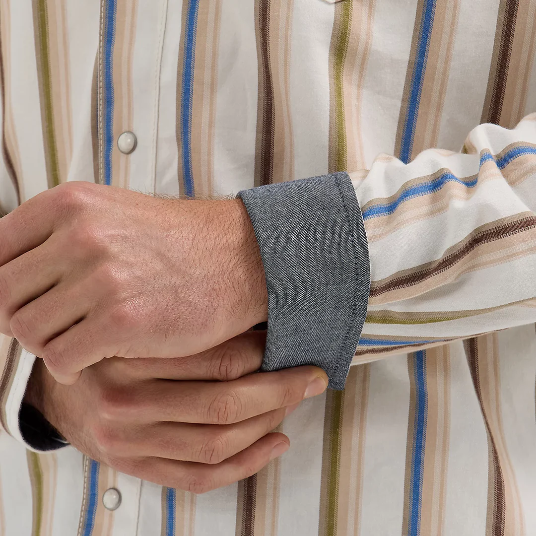 Wrangler Men's Retro Premium Brushpopper Stripe Western Long Sleeve Snap Shirt