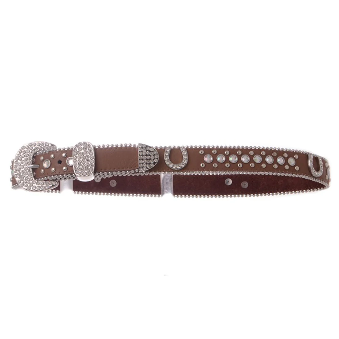Kamberly Girls' Rhinestone Studded Leather Belt