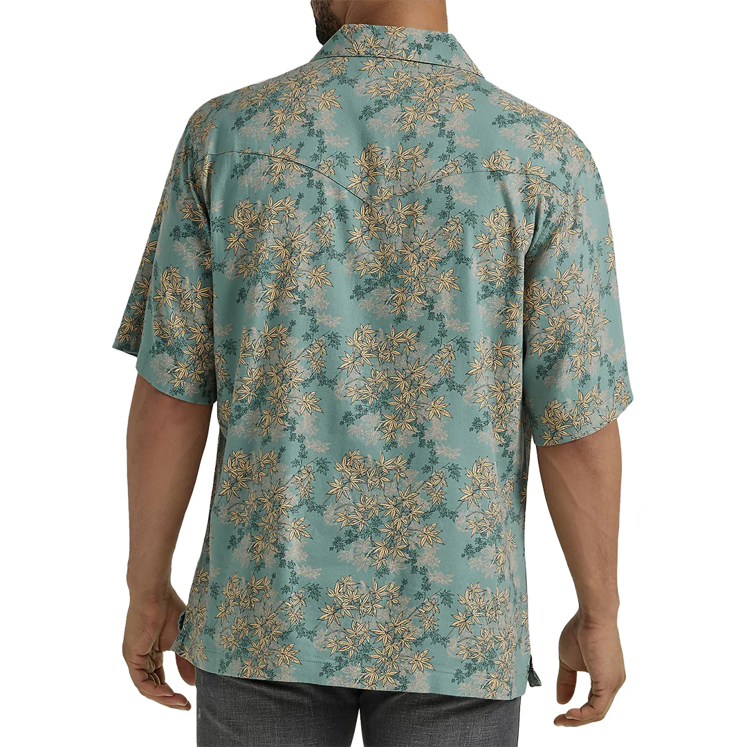 Wrangler Men's Coconut Cowboy Snap Front Camp Sleeve Short in Floral Teal