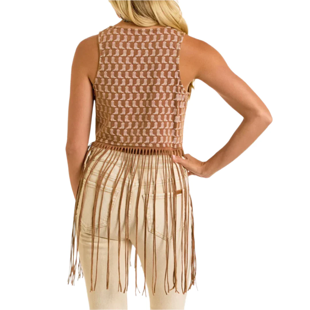 Rock & Roll Denim Women's Boot Print Fringe Top