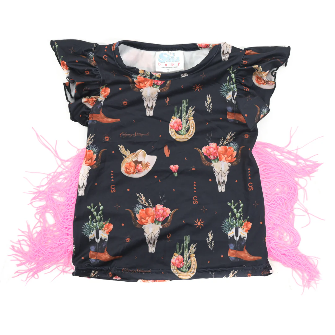 Shea Baby Toddler Girls' Calgary Stampede Black Fringe Top