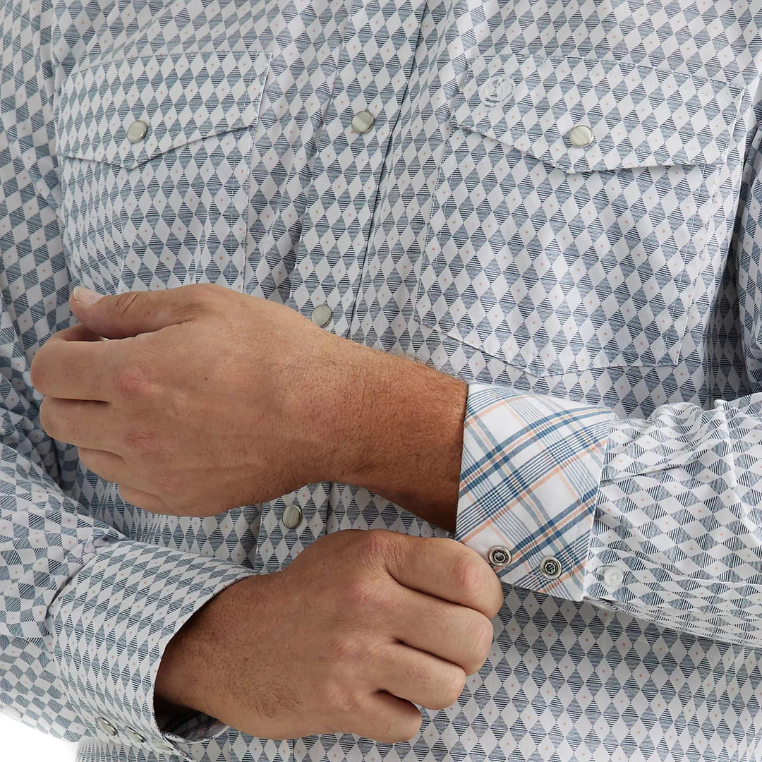 Wrangler Men's George Strait Troubadour Snap Shirt In Diamond Checker