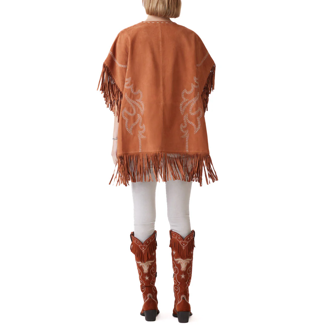 Double D Ranch Women's Rope & Ride Poncho Suede Top