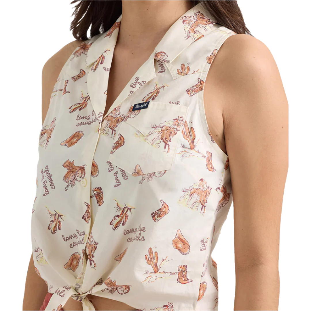 Wrangler Women's Bold Printed Sleeveless Tie Front Shirt