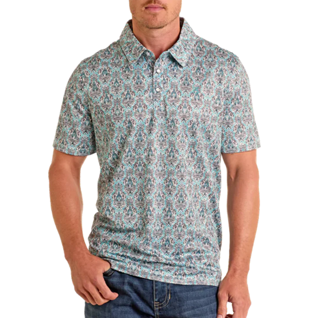 Panhandle Men's Snap Damask Print Polo