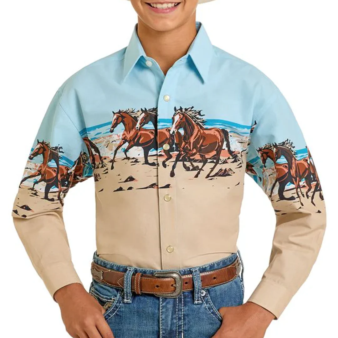 Panhandle Boys' Horse Border Print Snap Shirt