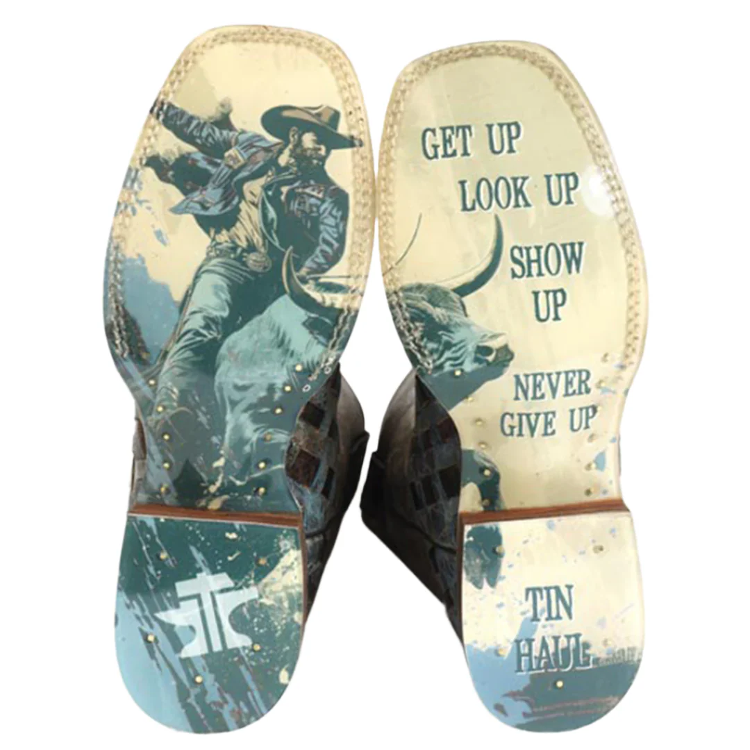 Tin Haul Men's Never Give Up Cowboy Boots