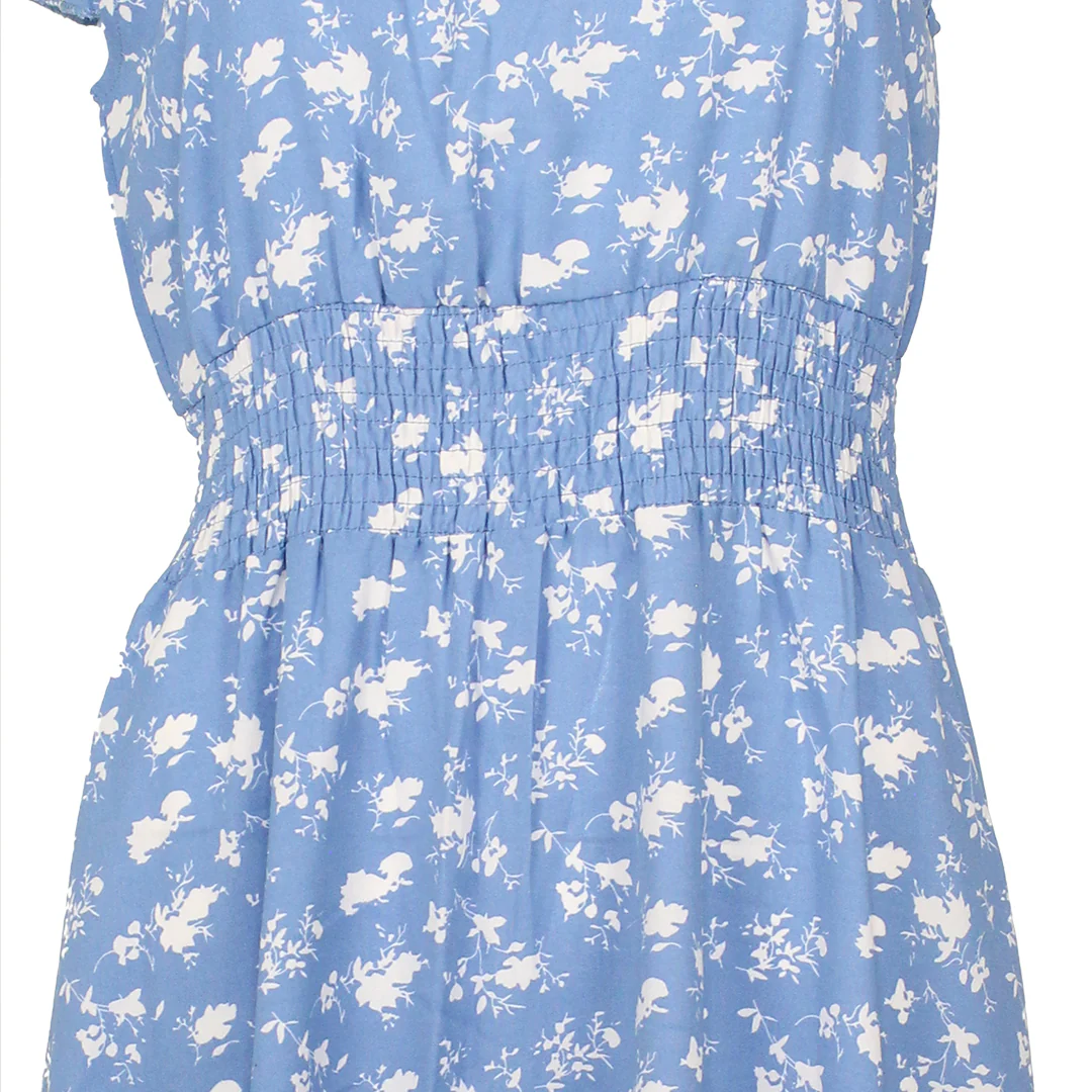 En/Kay Women's Blue W/ Print Flower Midi Dress