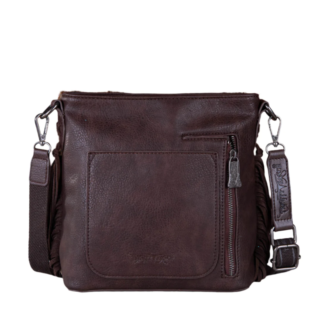 Trinity Ranch Hair-On Leather Cowhide Tooled Fringe Crossbody