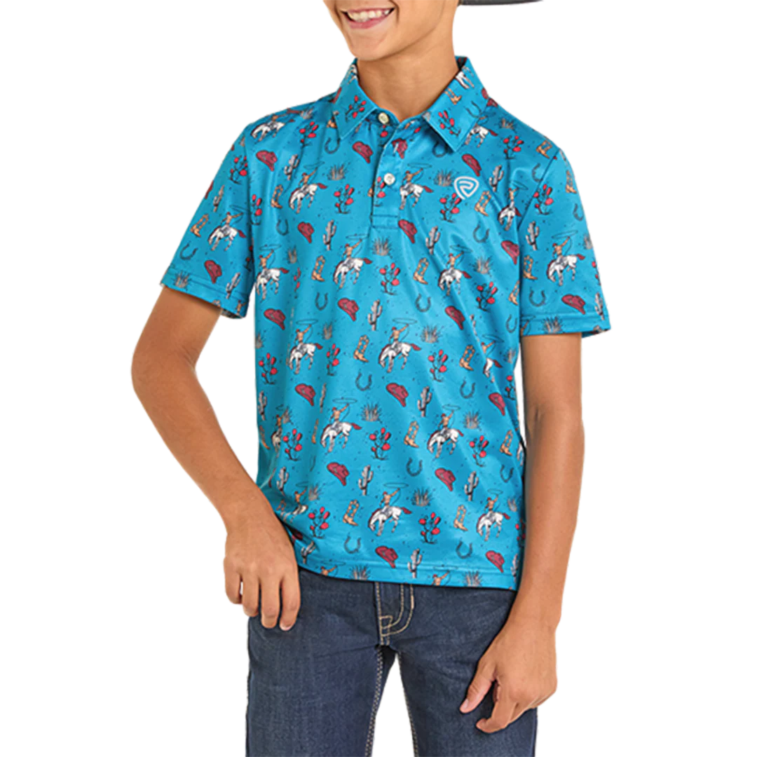 Rock & Roll Denim Boys' Cactus And Cowboy Print Short Sleeve Polo