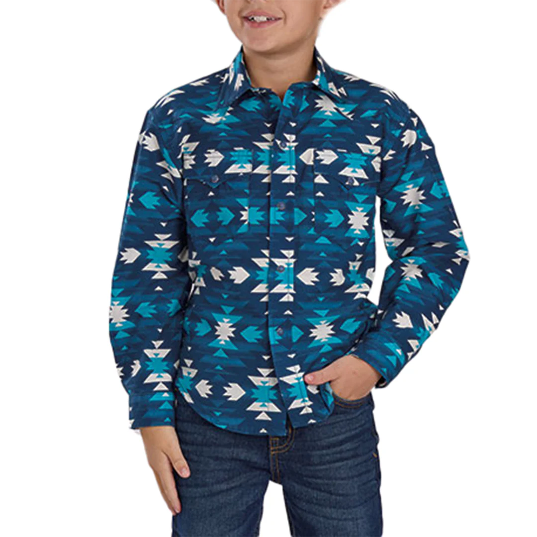 Roper Boys' Aztec Long Sleeve Snap Shirt