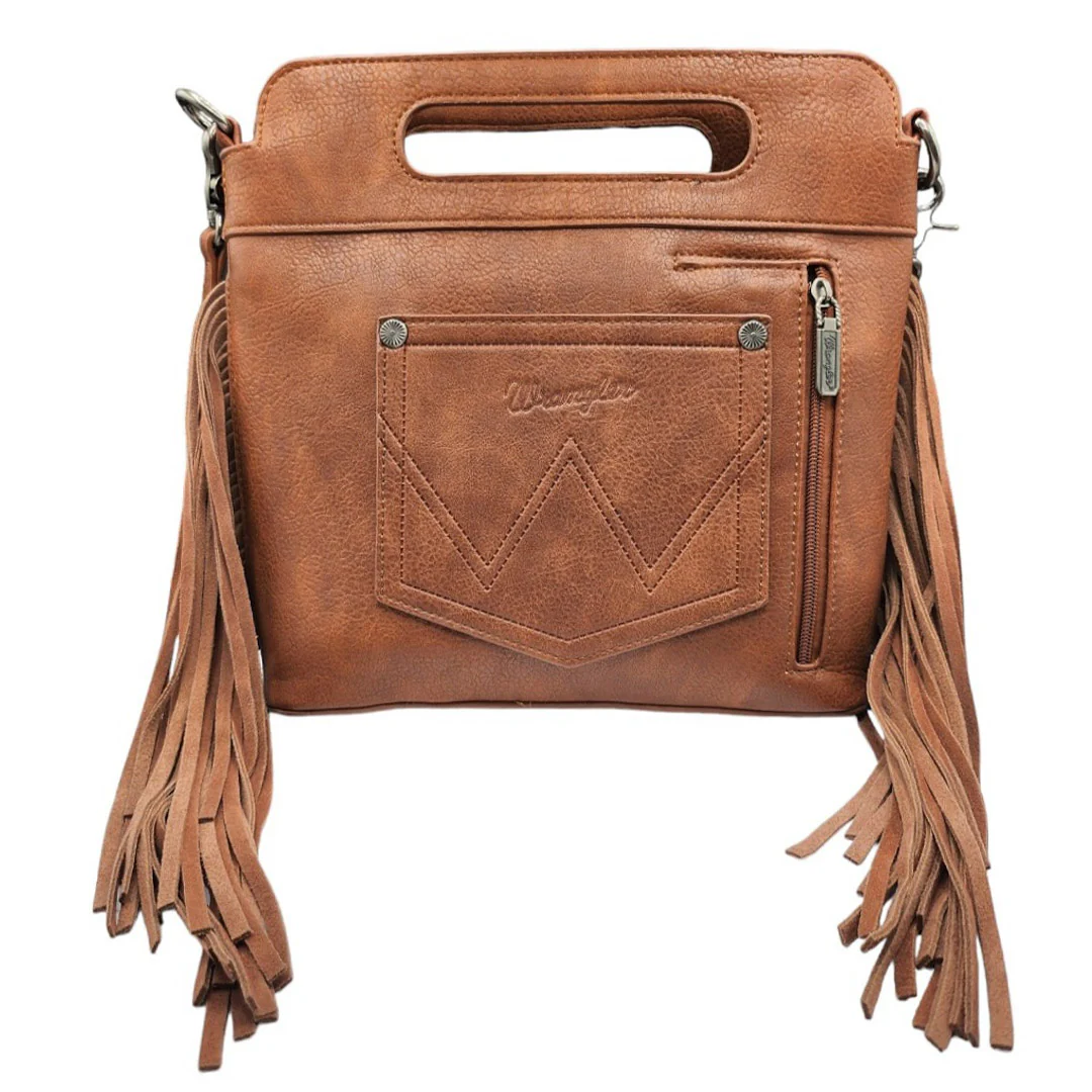 Wrangler Women's Latte Tooled Floral Handle & Fringe Boot Carry Crossbody Bag