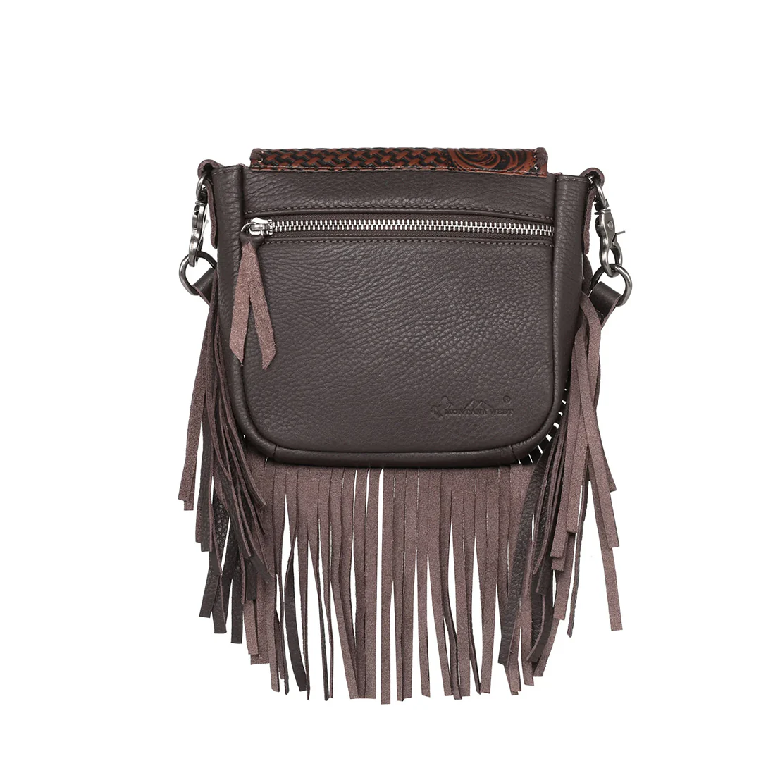Montana West Genuine Leather Tooled Collection Fringe Crossbody