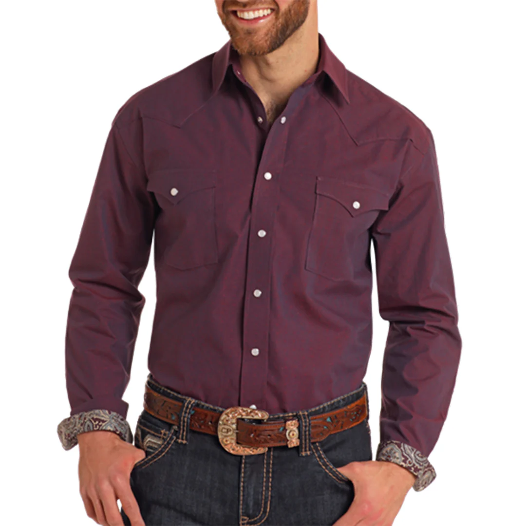 Rough Stock Men's Solid Long Sleeve Snap Shirt