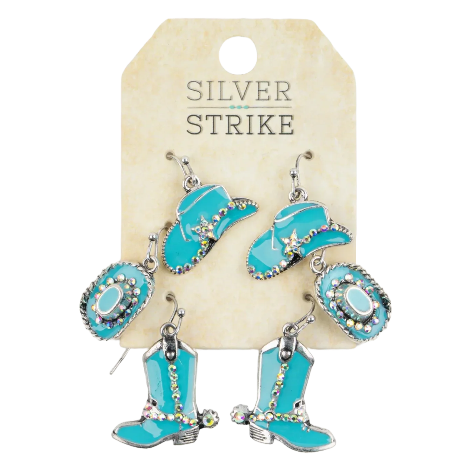 Silver Strike Women's Hats & Boot Earring Set