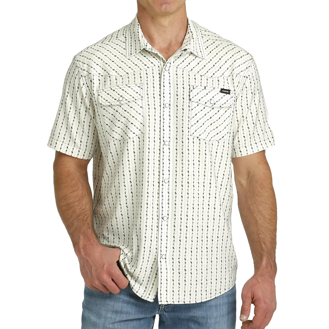 Cinch Men's Vintage Floral Western Camp Short Sleeve Snap Shirt