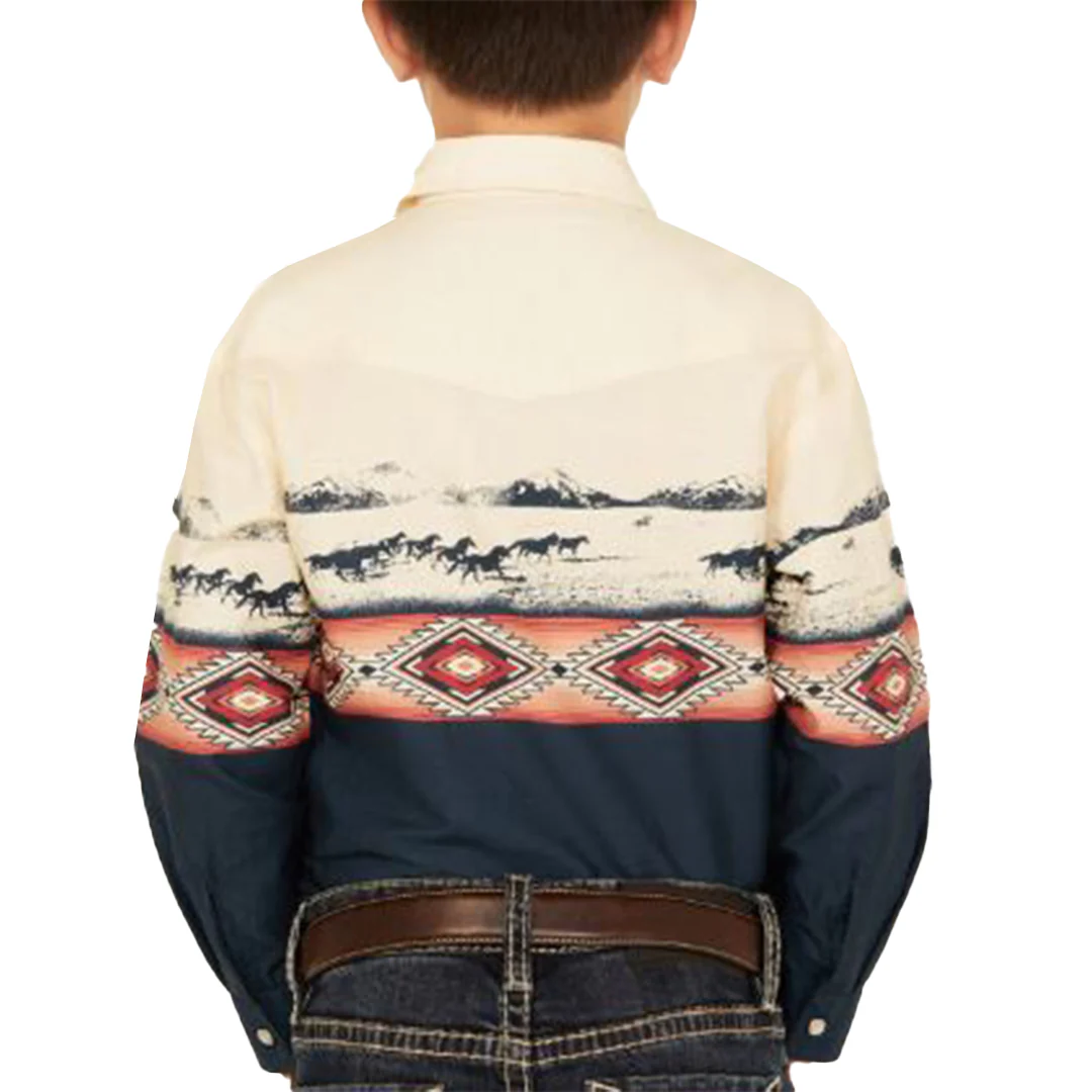 Roper Boys' Vintage Collection Scenic Border Long Sleeve Snap Shirt