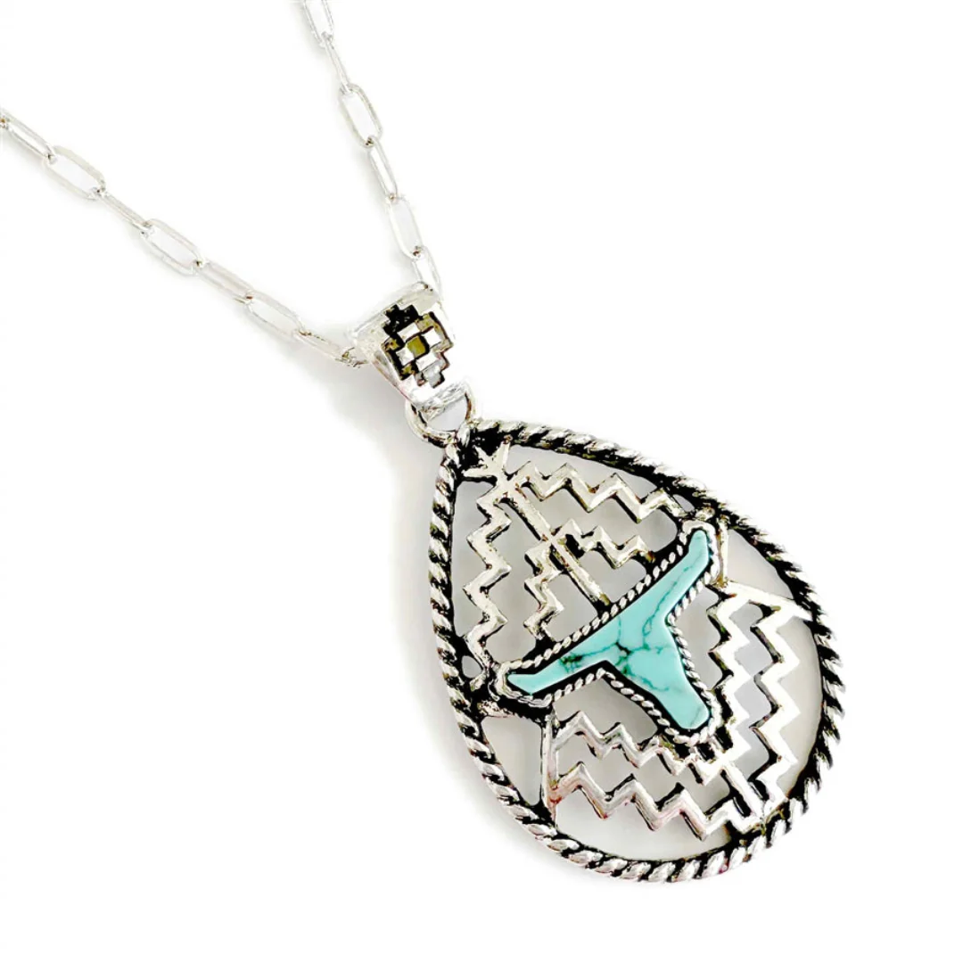 Wyo Horse Women's Aztec Tear Drop Steer Necklace