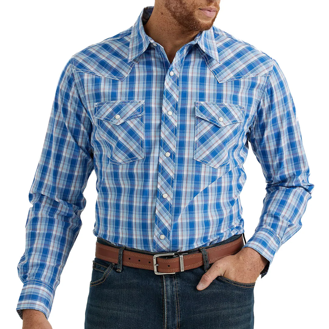 Wrangler Men's 20X Competition Plaid Snap Shirt In Blue
