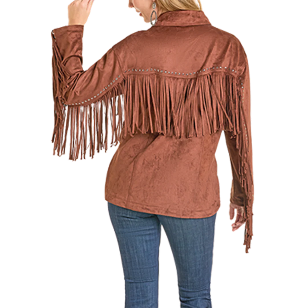 Rock & Roll Denim Women's Microsuede Fringe Shacket