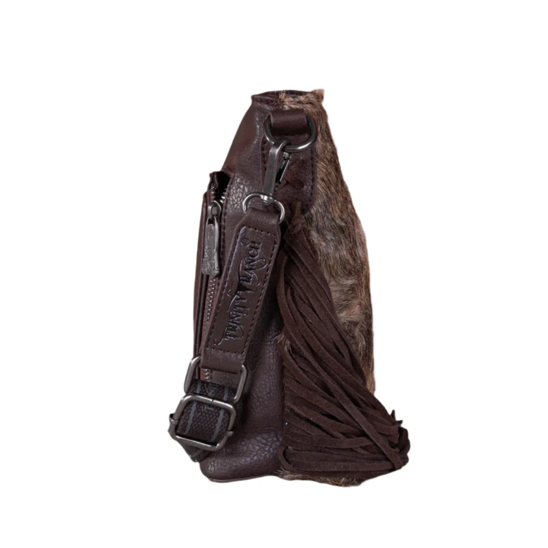 Trinity Ranch Hair-On Leather Cowhide Tooled Fringe Crossbody