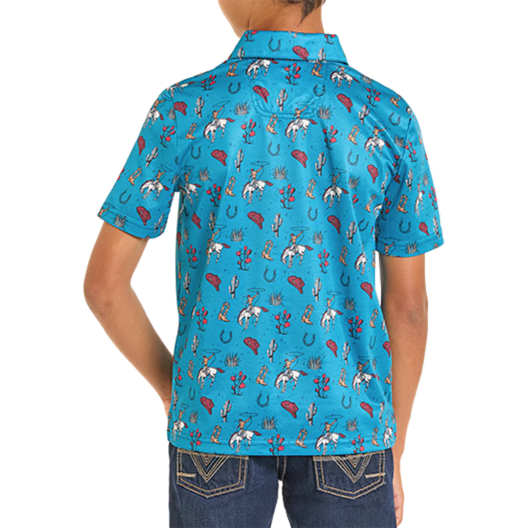 Rock & Roll Denim Boys' Cactus And Cowboy Print Short Sleeve Polo