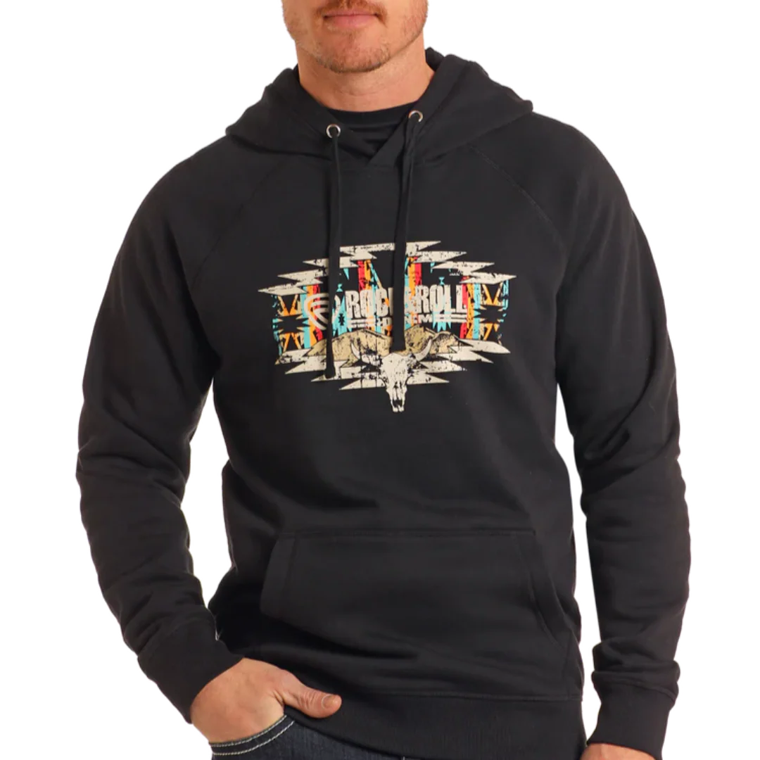 Rock & Roll Denim Unisex Aztec Skull Graphic Hoodie