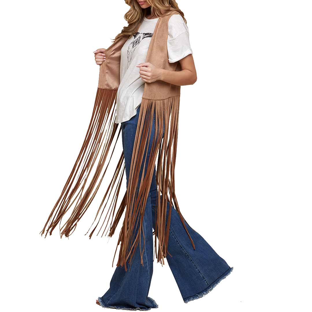 Saints & Hearts Women's Long Fringe Suede Vest