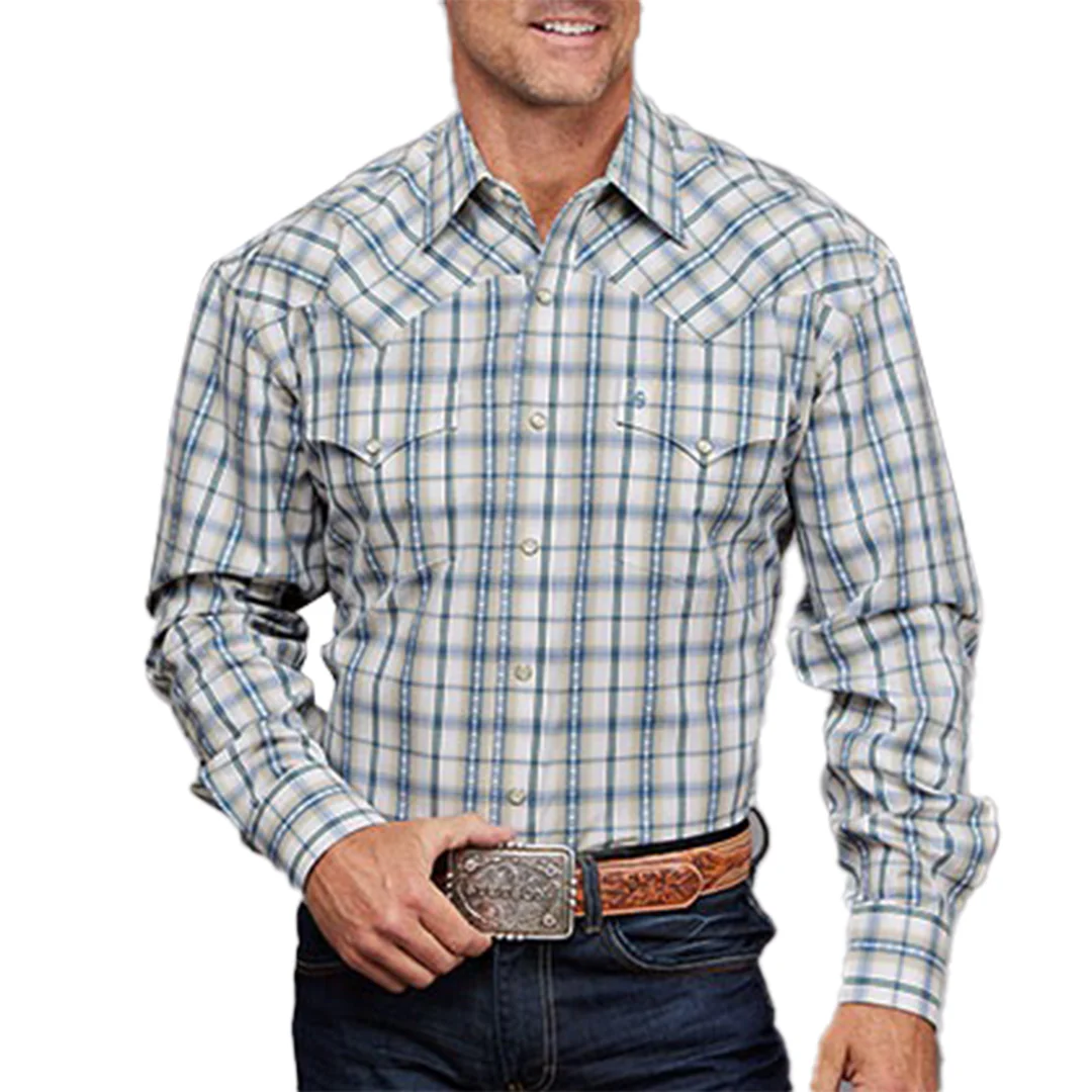 Stetson Men's Shadow Dobby Plaid Snap Shirt