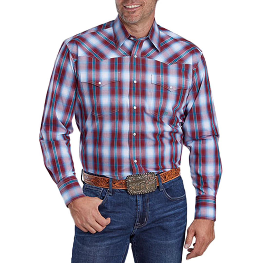 Roper Men's Amarillo Collection Plaid Print Long Sleeve Snap Shirt