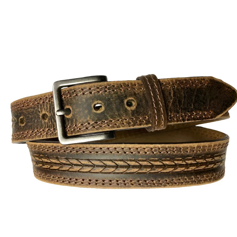 Cowboy Collection Men's Arrow Embossed Leather Belt