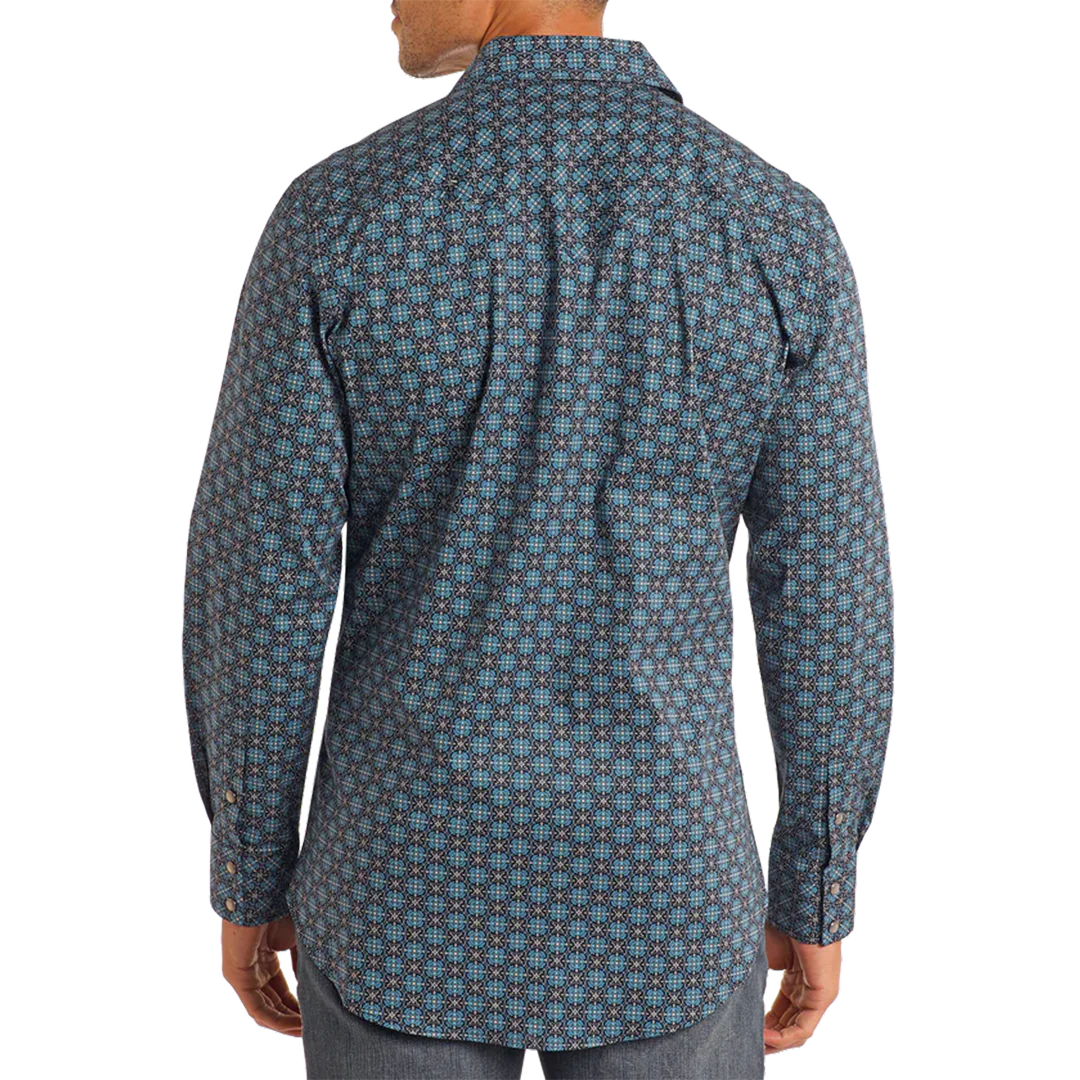 Rock & Roll Denim Men's Medallion Print Long Sleeve Snap Shirt