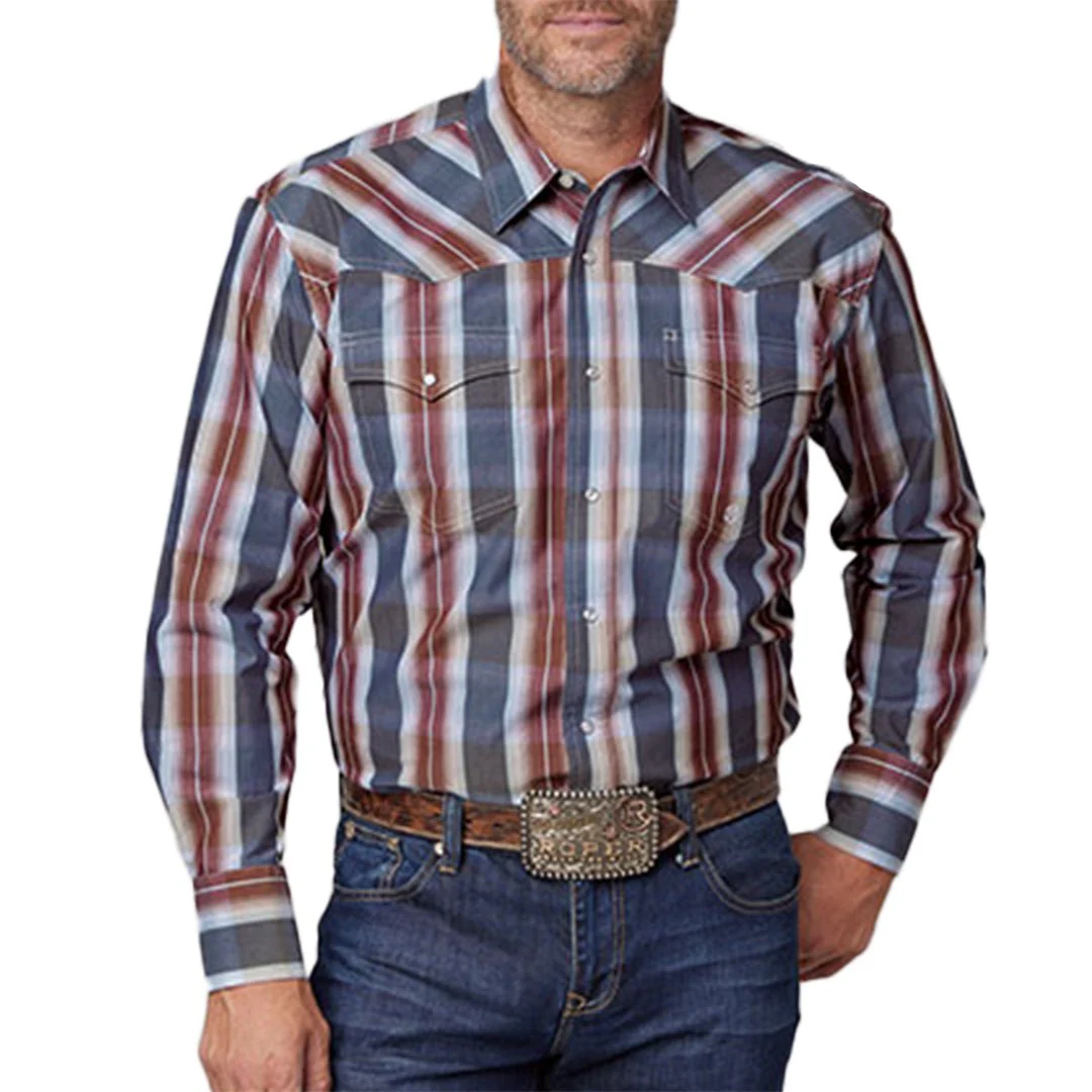 Roper Men's Amarillo Stars And Stripes Long Sleeve Snap Shirt