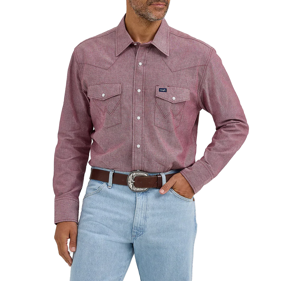 Wrangler Men's Cowboy Cut Long Sleeve Western Snap Chambray Workshirt