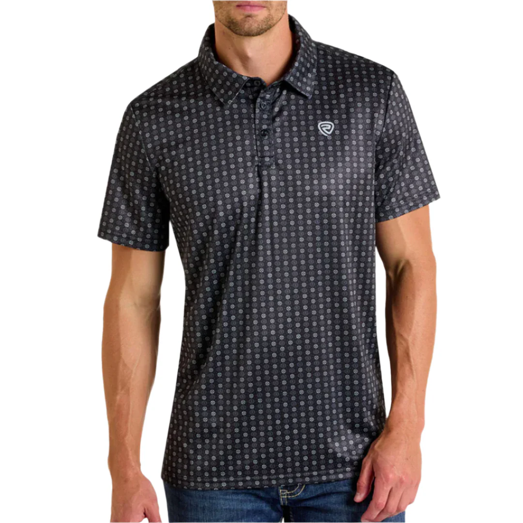 Rock & Roll Denim Men's Black On Black Aztec Polo