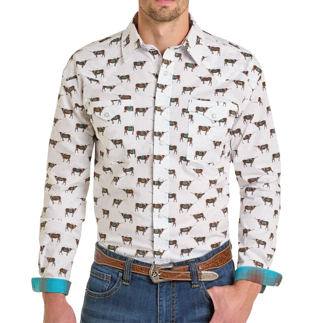 Rough Stock Men's Novelty Steer Long Sleeve Snap Shirt