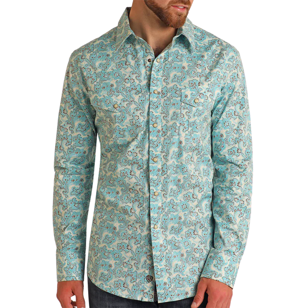 Rock & Roll Denim Men's Paisley Print Long Sleeve Snap Shirt