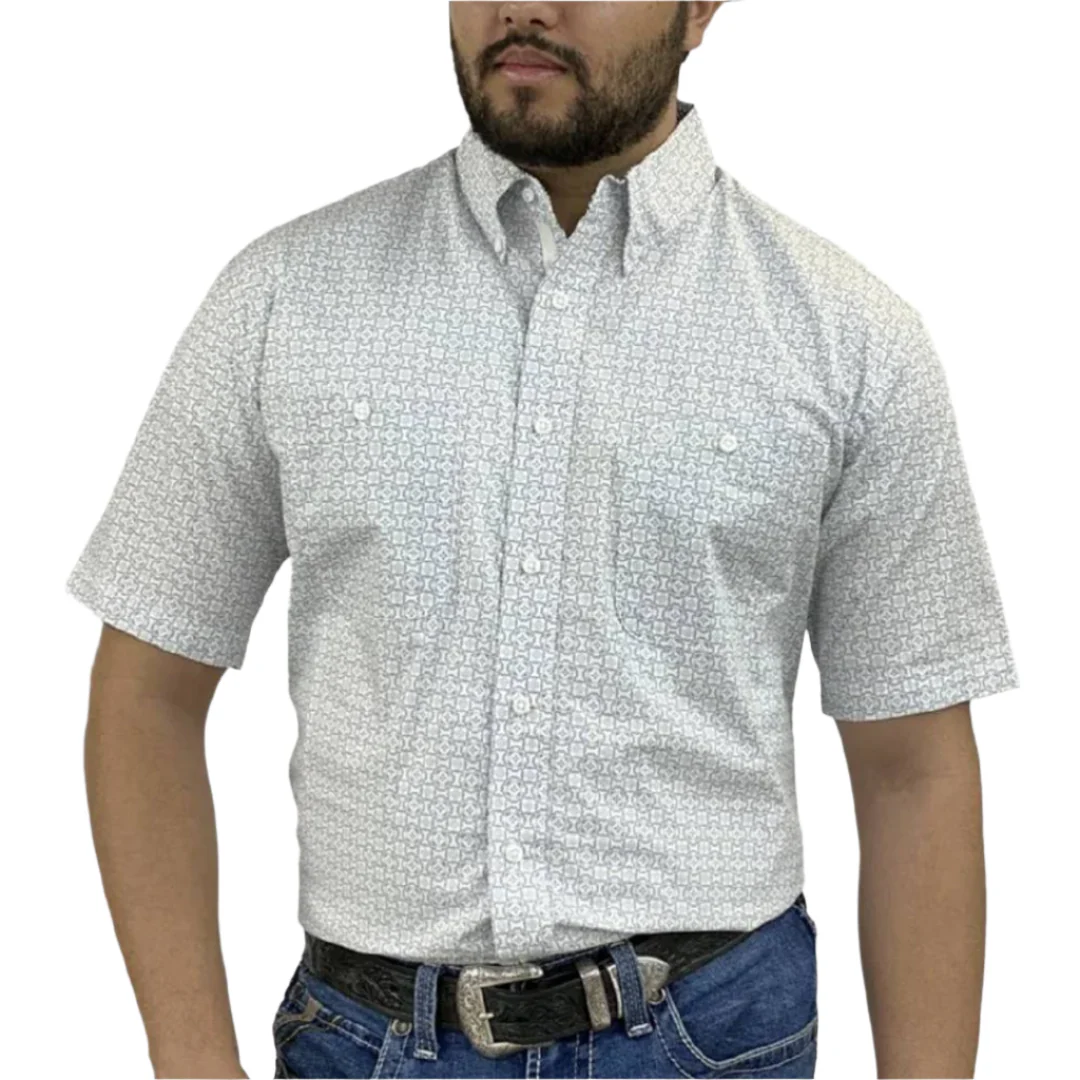 Wrangler Men's George Strait Geometric Print Short Sleeve Button Shirt