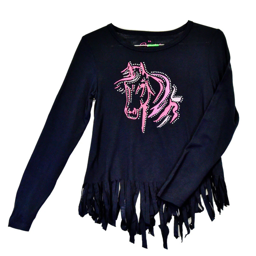 Cowgirl Hardware Girls' Horse Fringe Long Sleeve T-Shirt