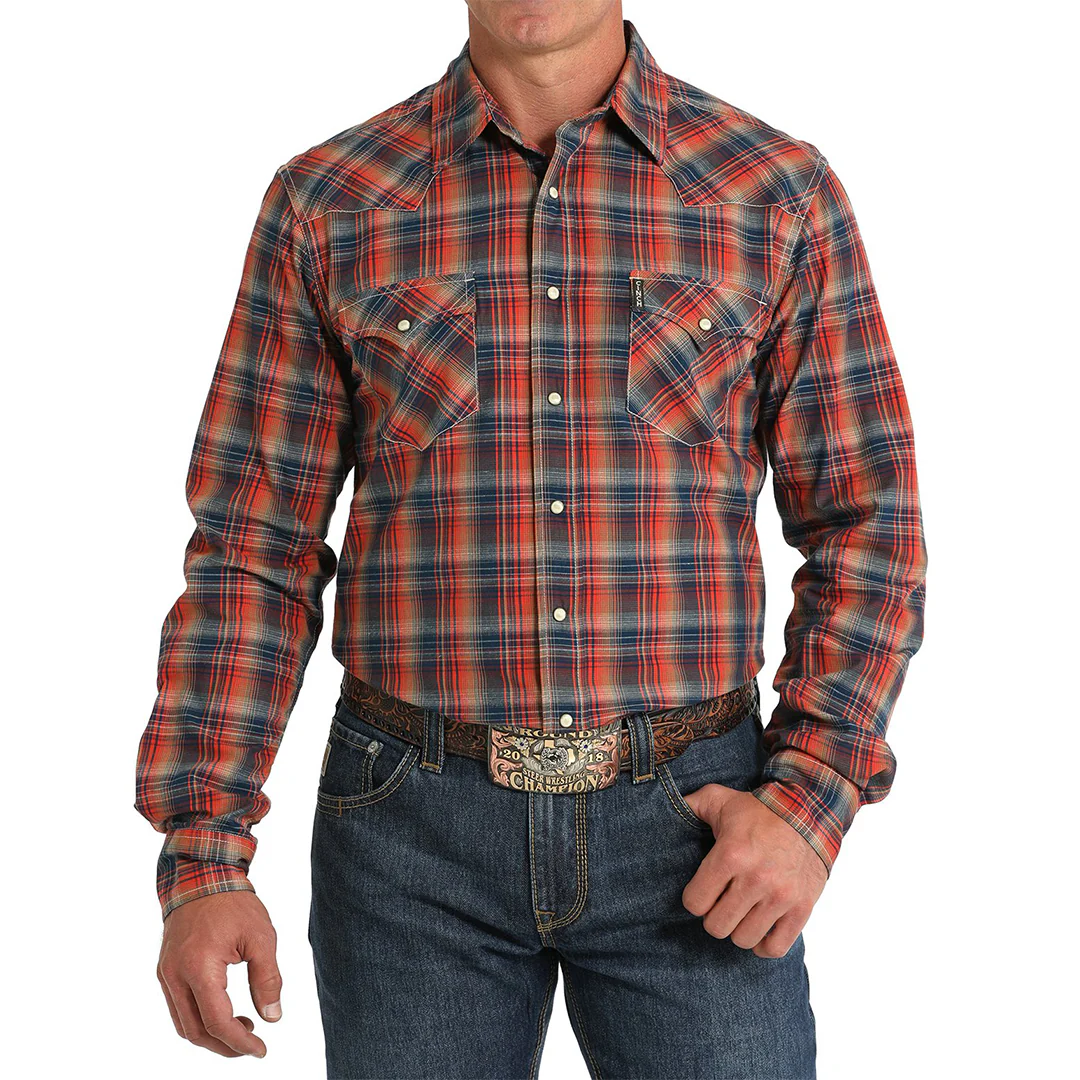 Cinch Men's  Modern Fit Plaid Long Sleeve Snap Shirt