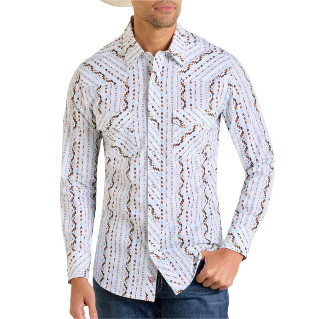 Rock & Roll Denim Men's Digital Aztec Print Long Sleeve Snap Shirt